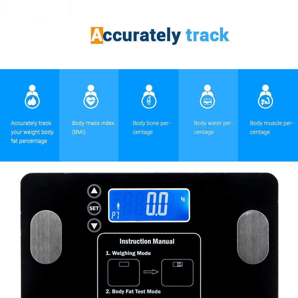 Leadzm Digital Body Fat Scale BMI Water Muscle Calorie Bone Weight