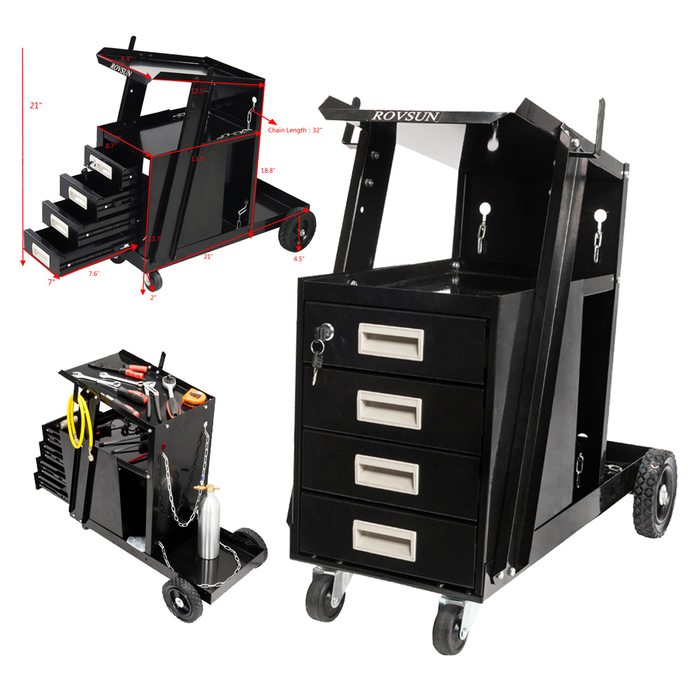 New 4 Drawer Welding Welder Cart Plasma Cutter Tank Storage Mig