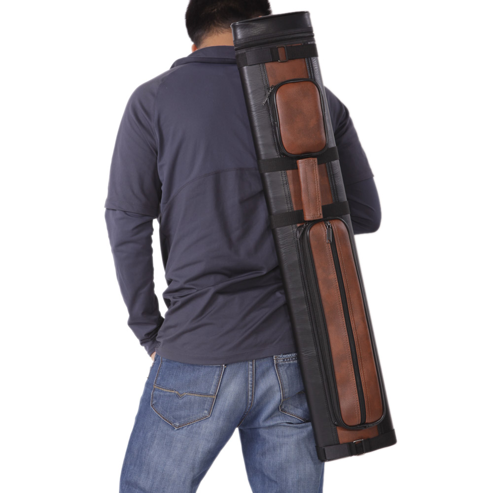 2x2 1/2 4 Holes Leather Pool Tube Billiard Cue Case Stick Black Brown