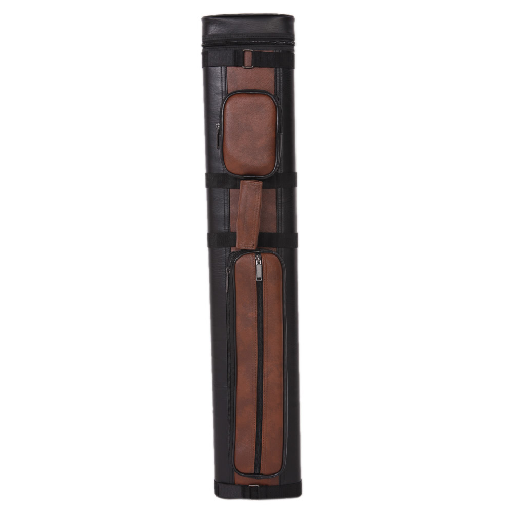 2x2 1/2 4 Holes Leather Pool Tube Billiard Cue Case Stick Black Brown