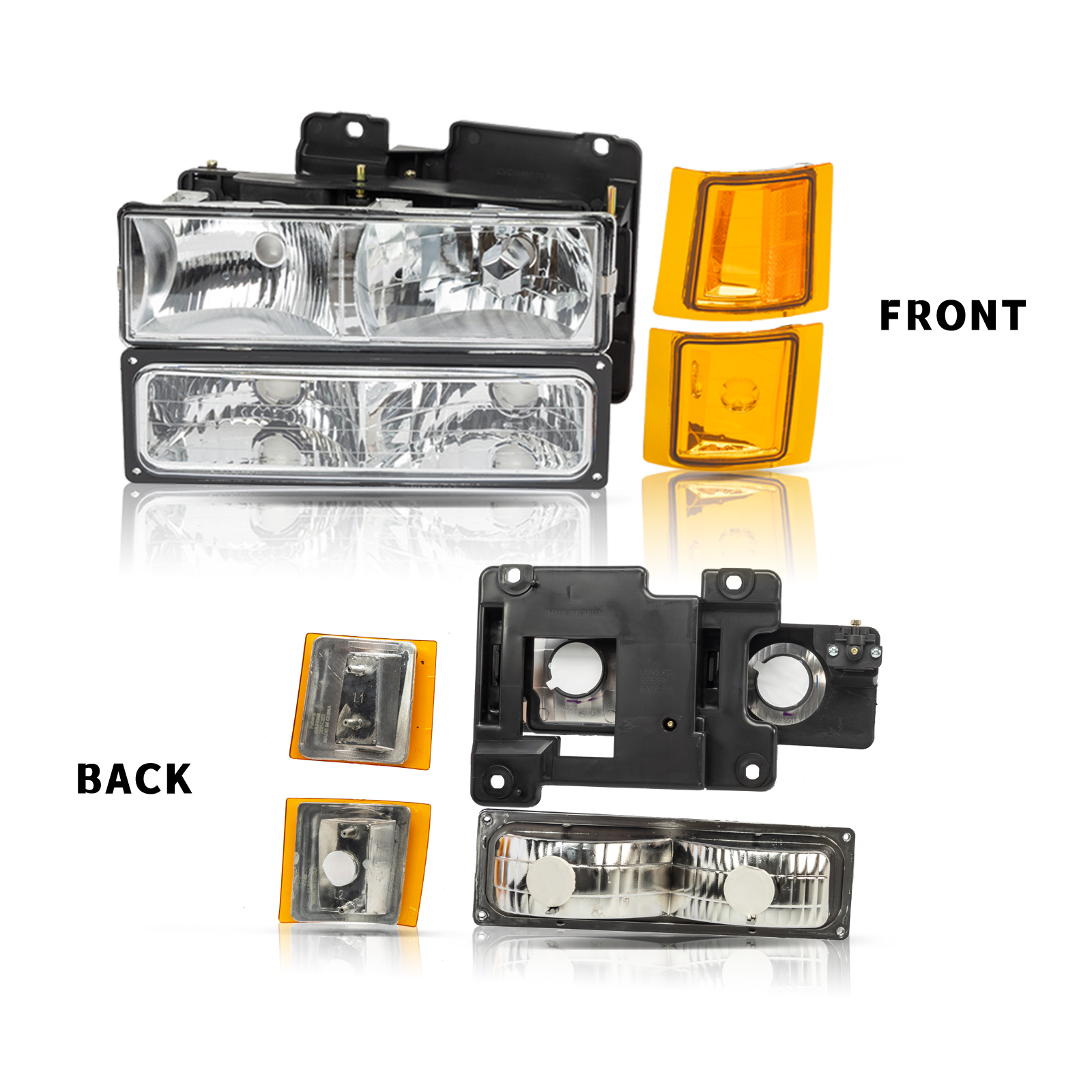 8-Piece Headlight & Corner Light Set For 1994-1998 Chevy C/K 1500 2500 – Halogen, Chrome Housing