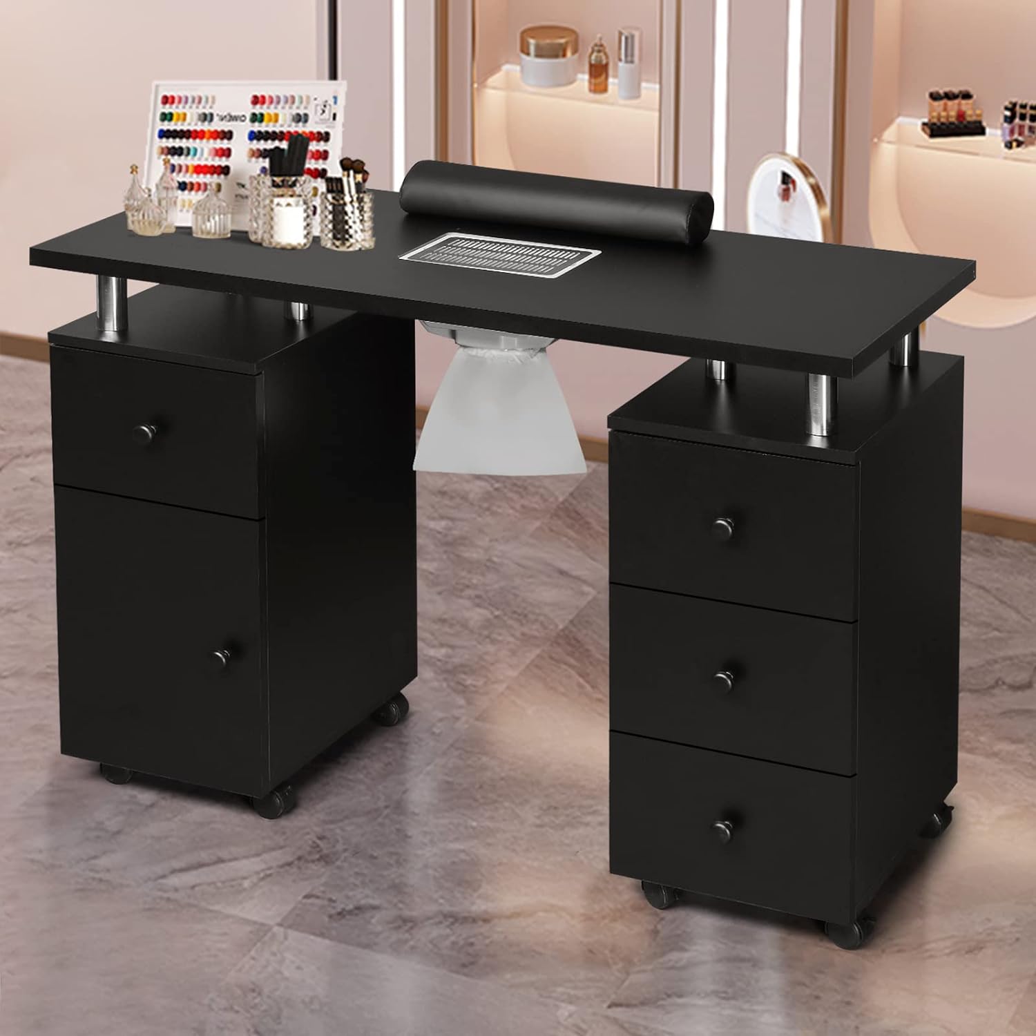 Manicure Table Nail Desk for Nail Tech w/Dust Collector, Storage