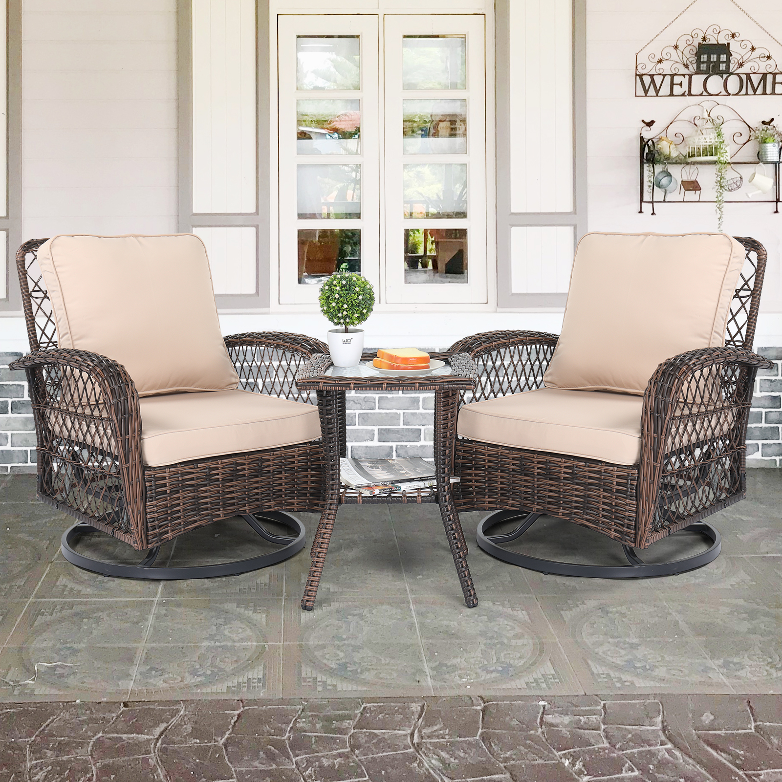 Piece Swivel Rocker Chairs Jeco 3pc Rocker Wicker Chair Set In