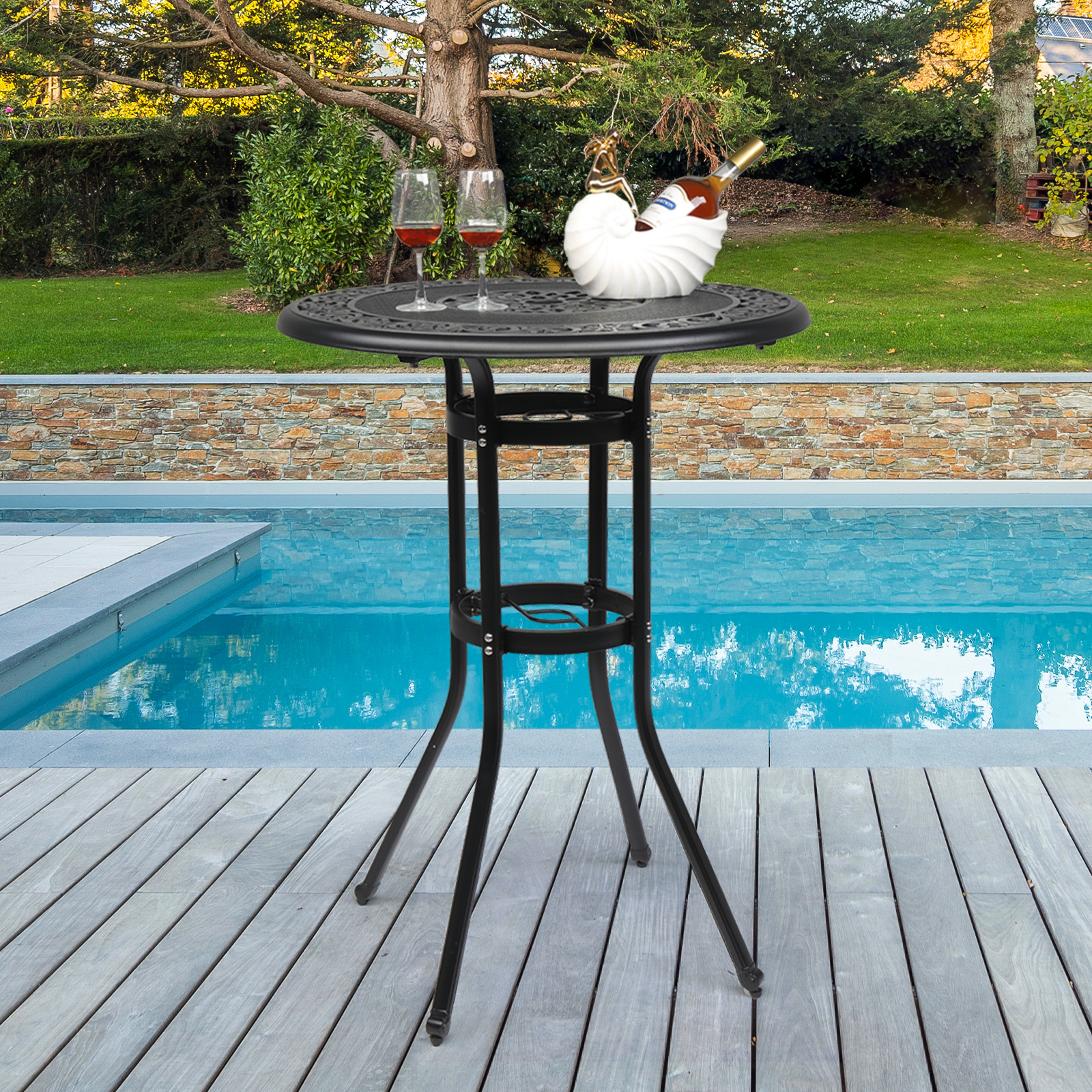 cast aluminum patio table with umbrella hole VIVIJASON Outdoor 61