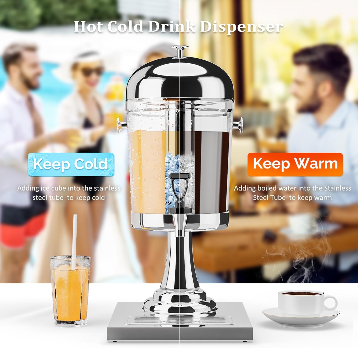 Stainless Steel Outdoor Drink Dispenser 2 Gallon Glass Beverage