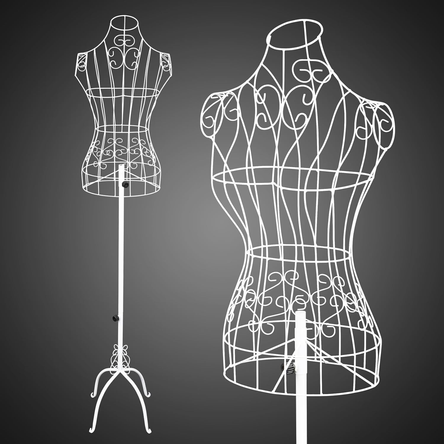 Vintage Wire Dress Form, Adjustable Height 44-65in, White Metal Mannequin  Decor | eBay