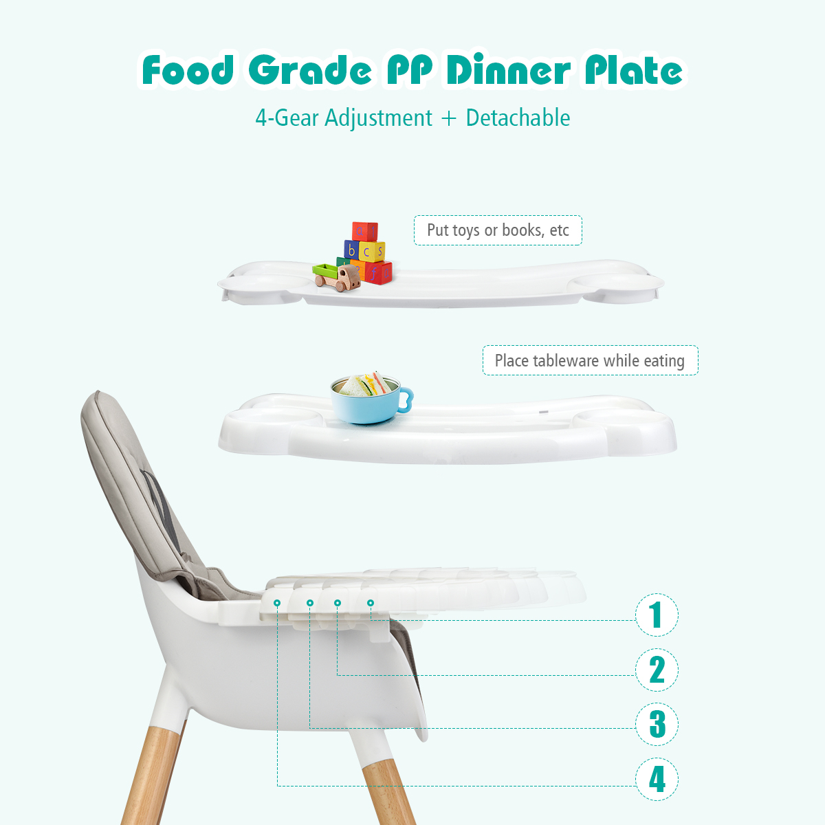 chair with detachable food tray