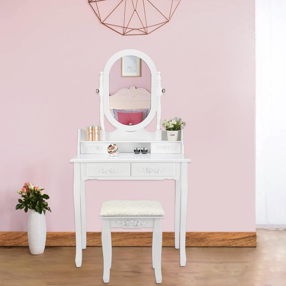 Vanity Makeup Dressing Table Set 4 Drawer&Jewelry Mirror
