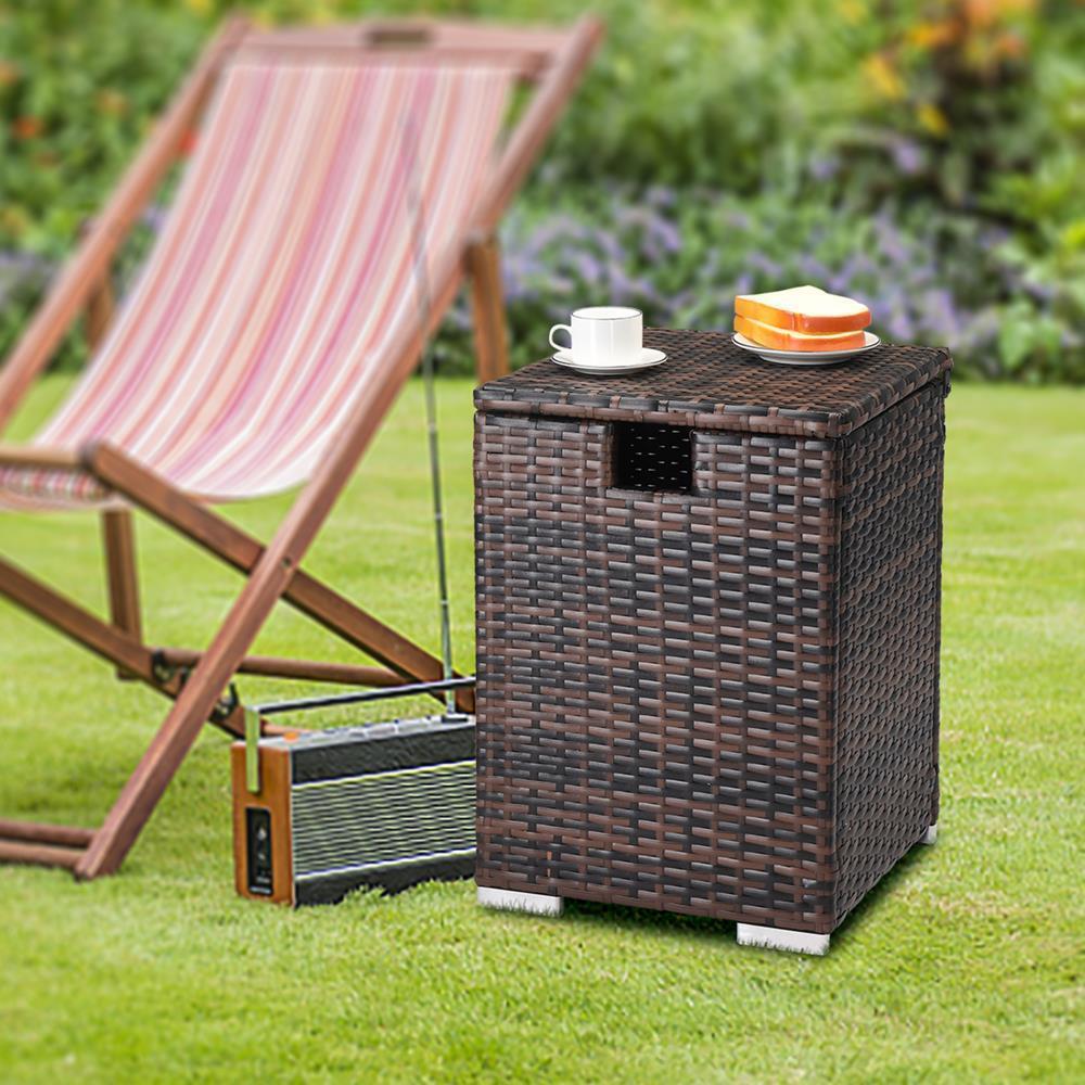 16 Gallon Rattan Iron Frame Deck Box Indoor/Outdoor Storage Side