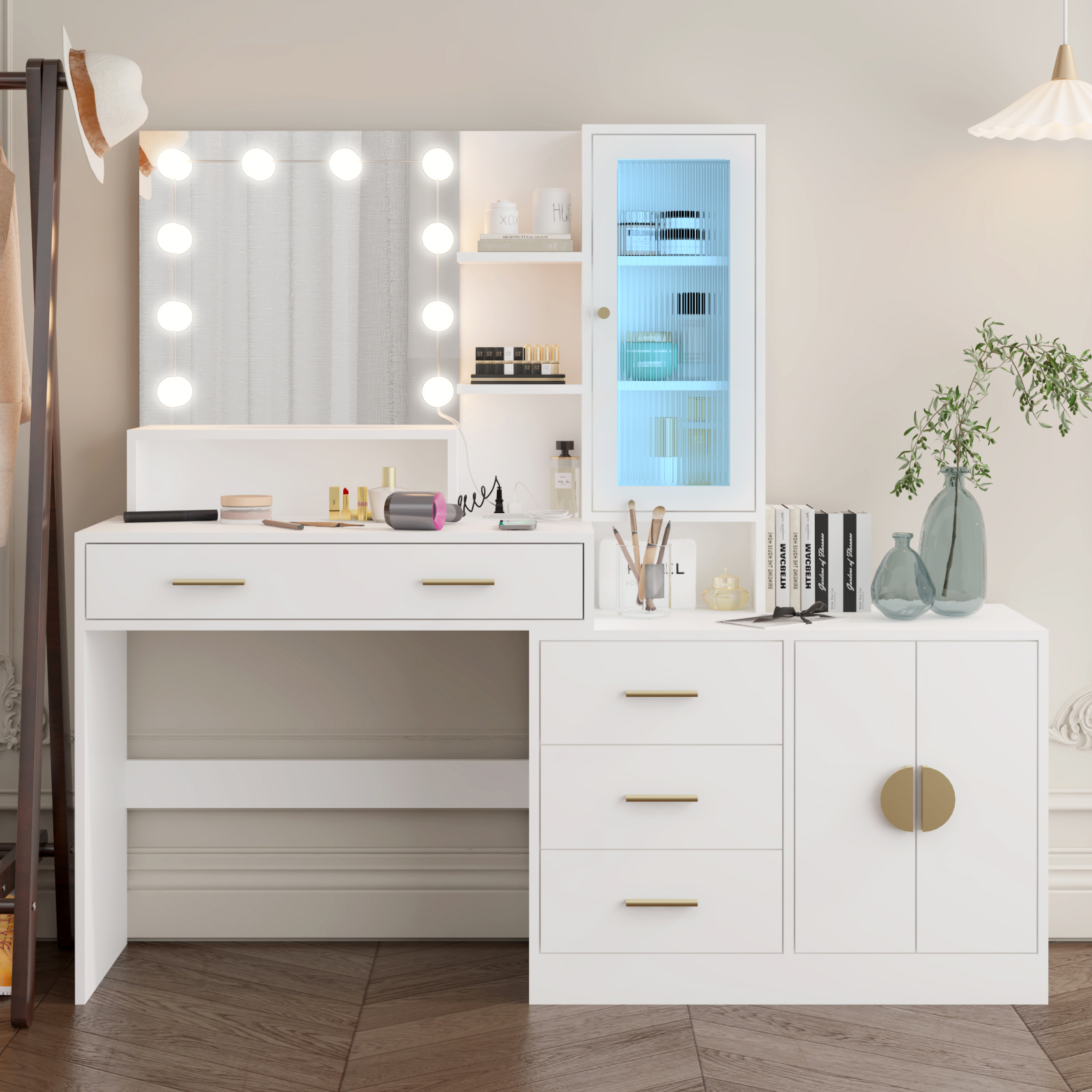 Vanity with Lighted Mirror Makeup Vanity Desk with Power Outlet and LED Bulbs | eBay Vanity with Lighted Mirror Makeup Vanity Desk with Power Outlet and LED Bulbs | eBay