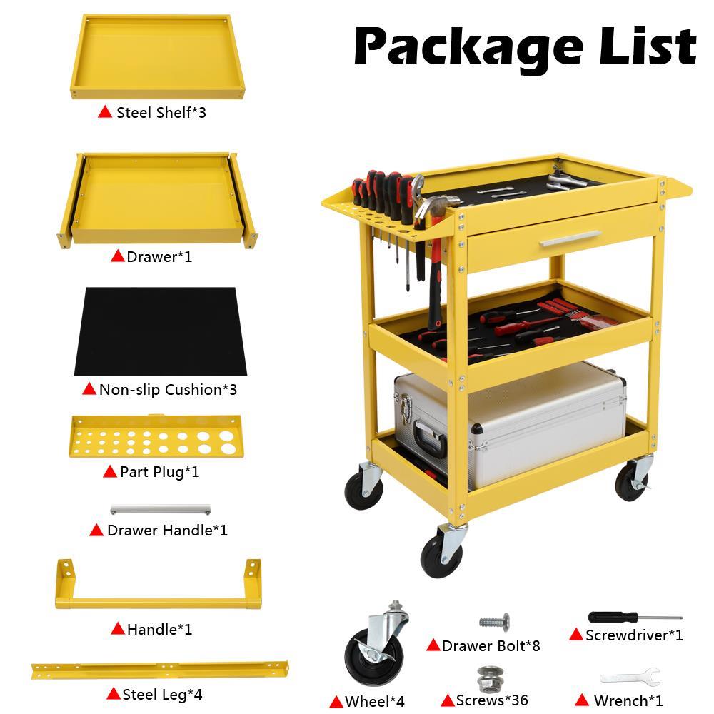 Three Tray Rolling Tool Cart Mechanic Cabinet Storage Organizer W