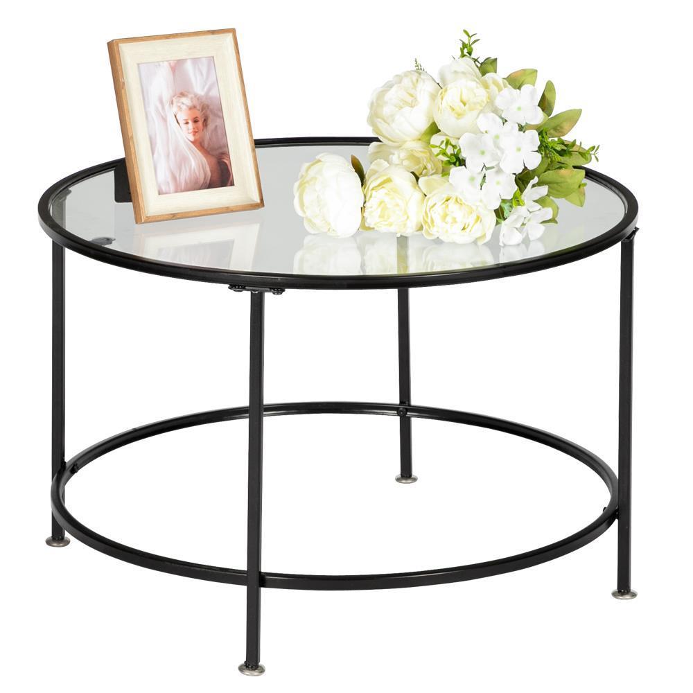 Coffee Table Glass Top Black Metal Frame Accent Living Room Home