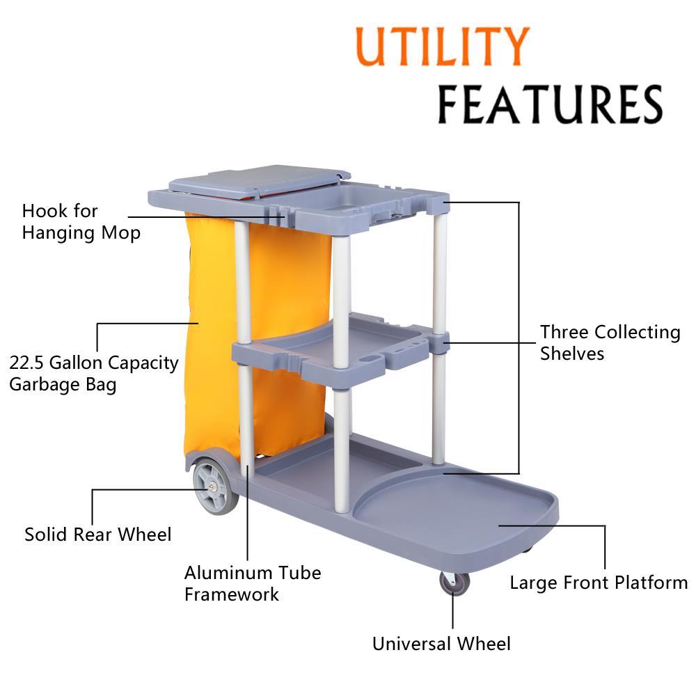 Commercial Janitorial Cleaning Cart 3 Shelf Housekeeping Ultility Cart