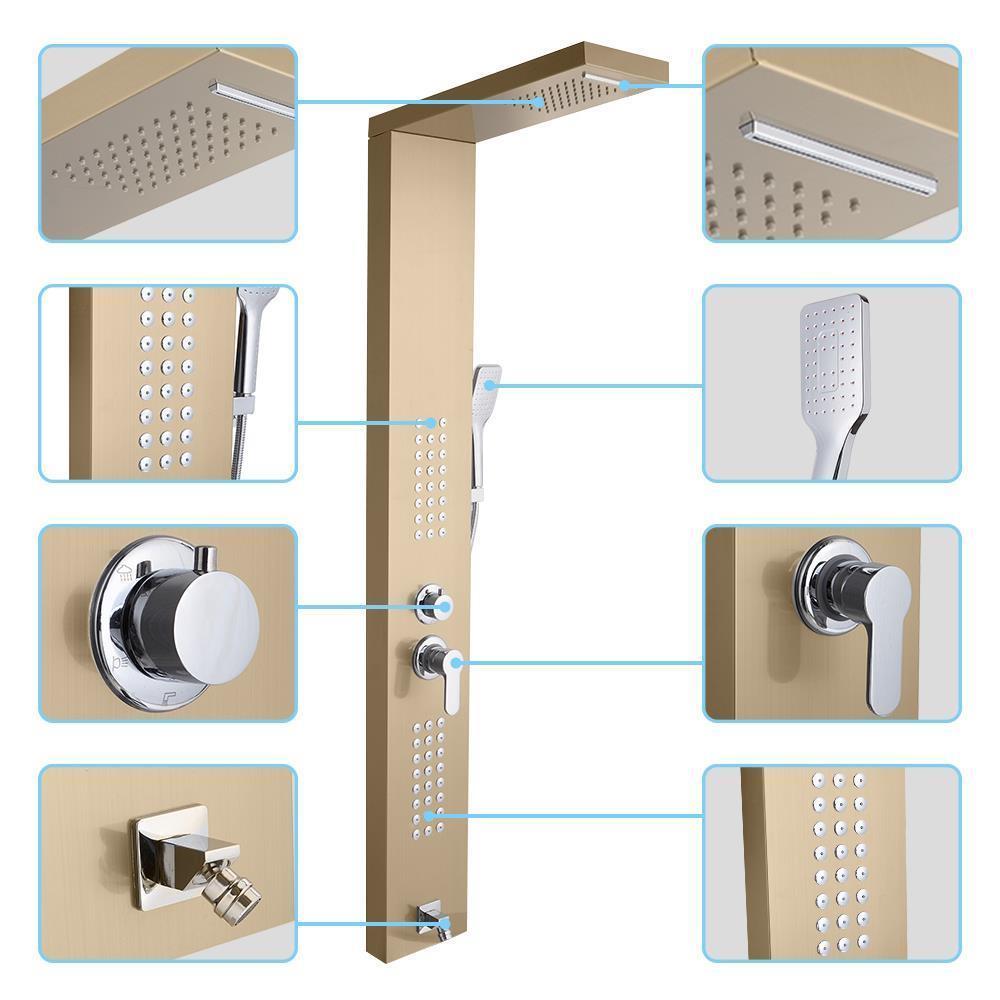 Black Shower Panel Tower Rain Waterfall Massage Body System Jet Tub Spout Tap