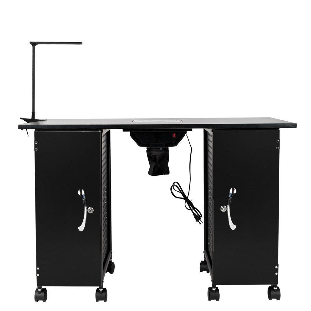 Rolling Manicure Table Nail Desk Vent Workstation with 10 Drawers & LED