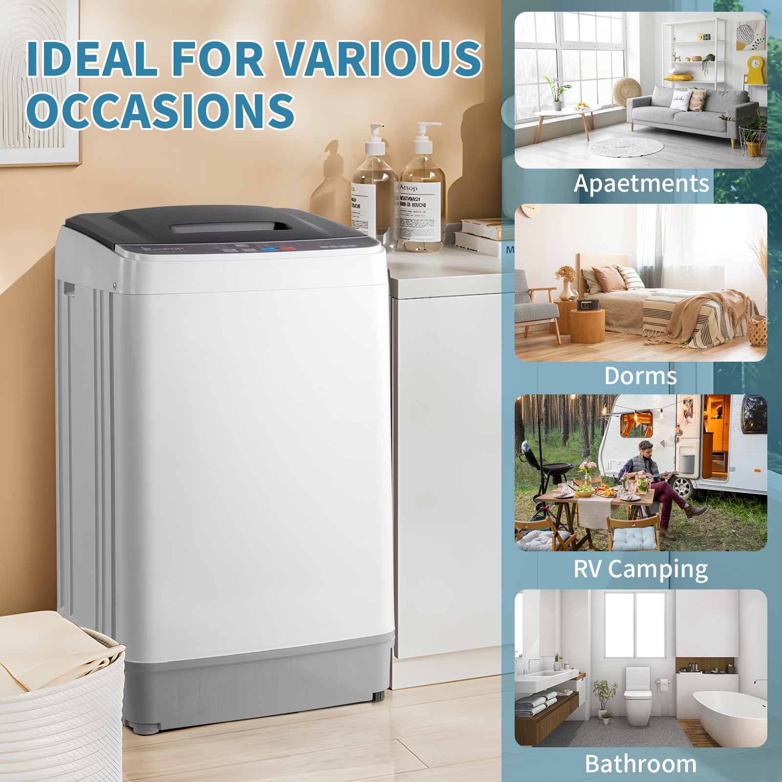 Home Full Automatic Washing Machine 17.6lbs Washer Clothing
