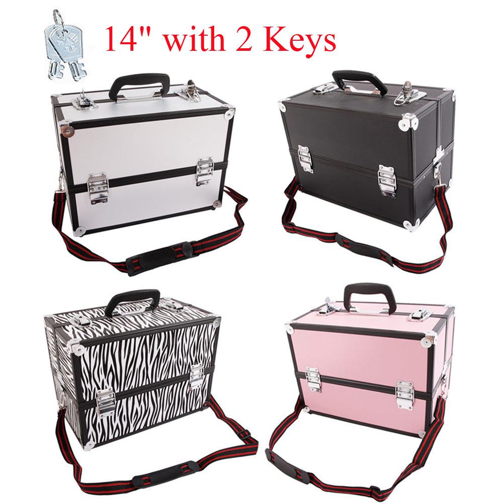 9"/14" Handle Aluminum Makeup Train Case Jewelry Box Cosmetic Organizer