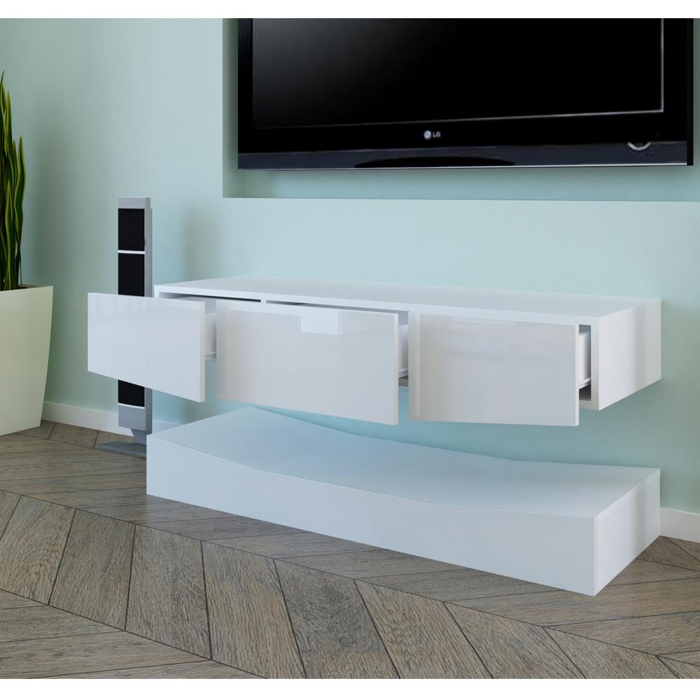 Floating Tv Stand High Gloss Cabinet Console Furniture W Led Shelves 3 Drawers Ebay