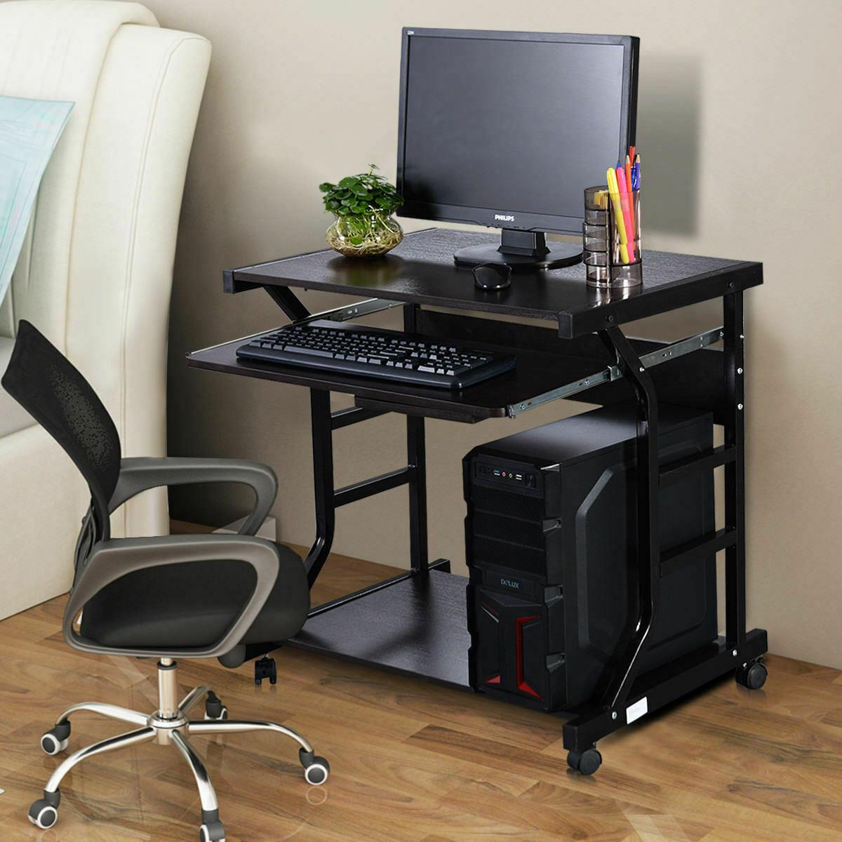 Computer Desk Rolling Writing PC Table Laptop Home Office - Computer Desk Rolling Writing PC Table Laptop Home Office