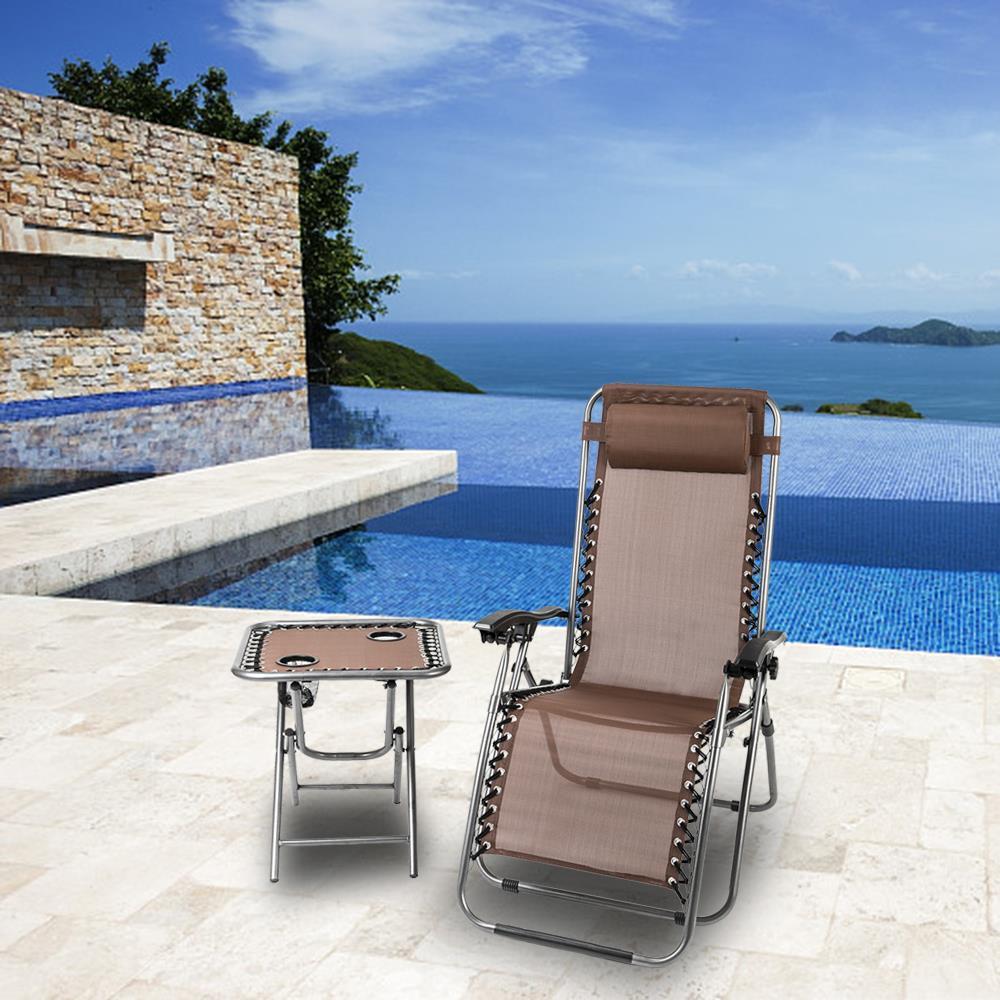 3PC Zero Gravity Folding Beach Recliner Chair Adjustable Patio Garden