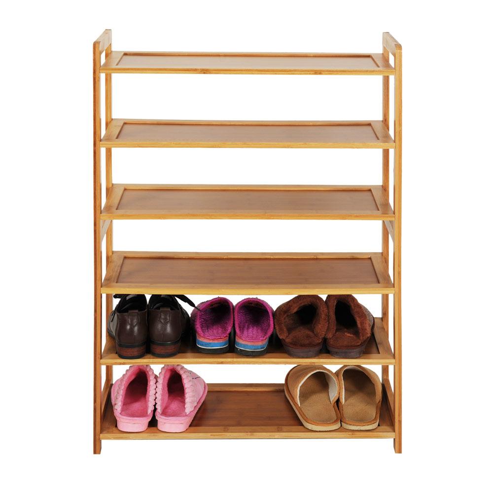 High Quality 6 Tier Wood Bamboo Shelf Entryway Storage Shoe Rack Home