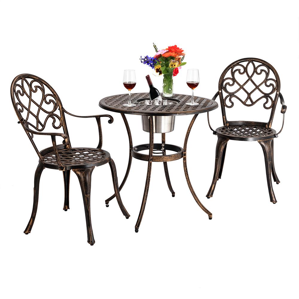 3PC Outdoor Patio Dining Set Ice Bucket Dining Table Chair Cast