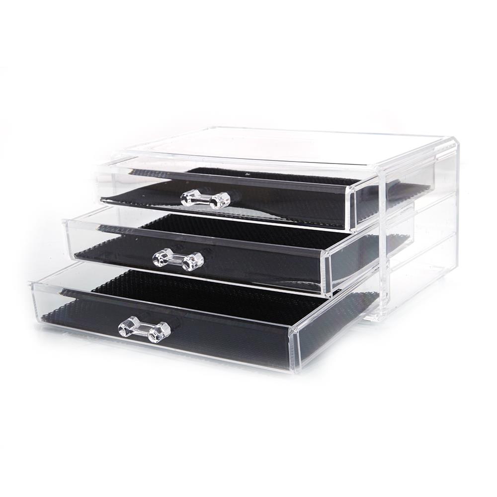 New Acrylic Clear Makeup Case Cosmetics Organizer 3 Drawer Display
