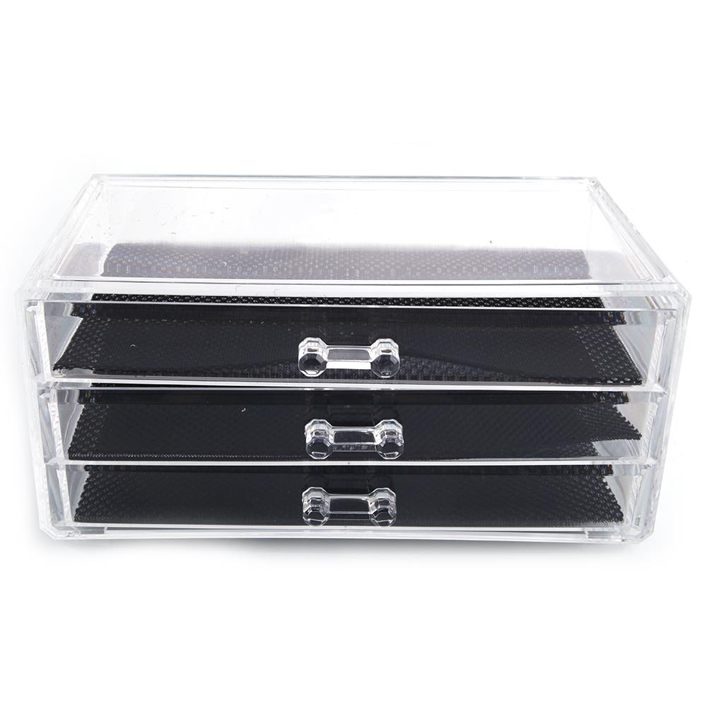 New Acrylic Clear Makeup Case Cosmetics Organizer 3 Drawer Display