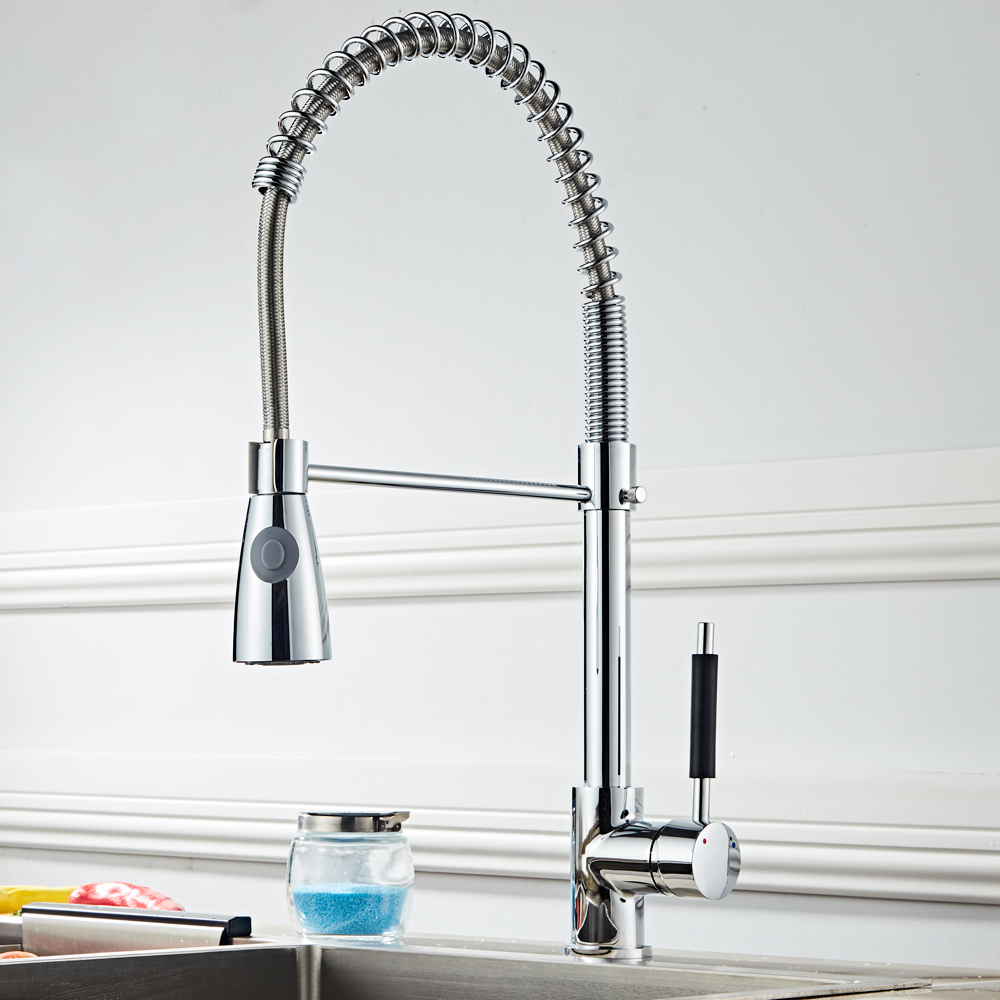 Kitchen Sink Chrome Single Handle Mixer Tap Swivel Pull Out Spray Faucet Spout