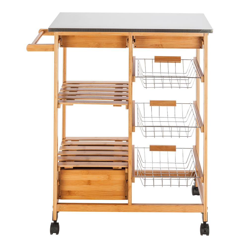 Kitchen Trolley Cart Stainless Steel Flip Top W 2 Drawers Rolling