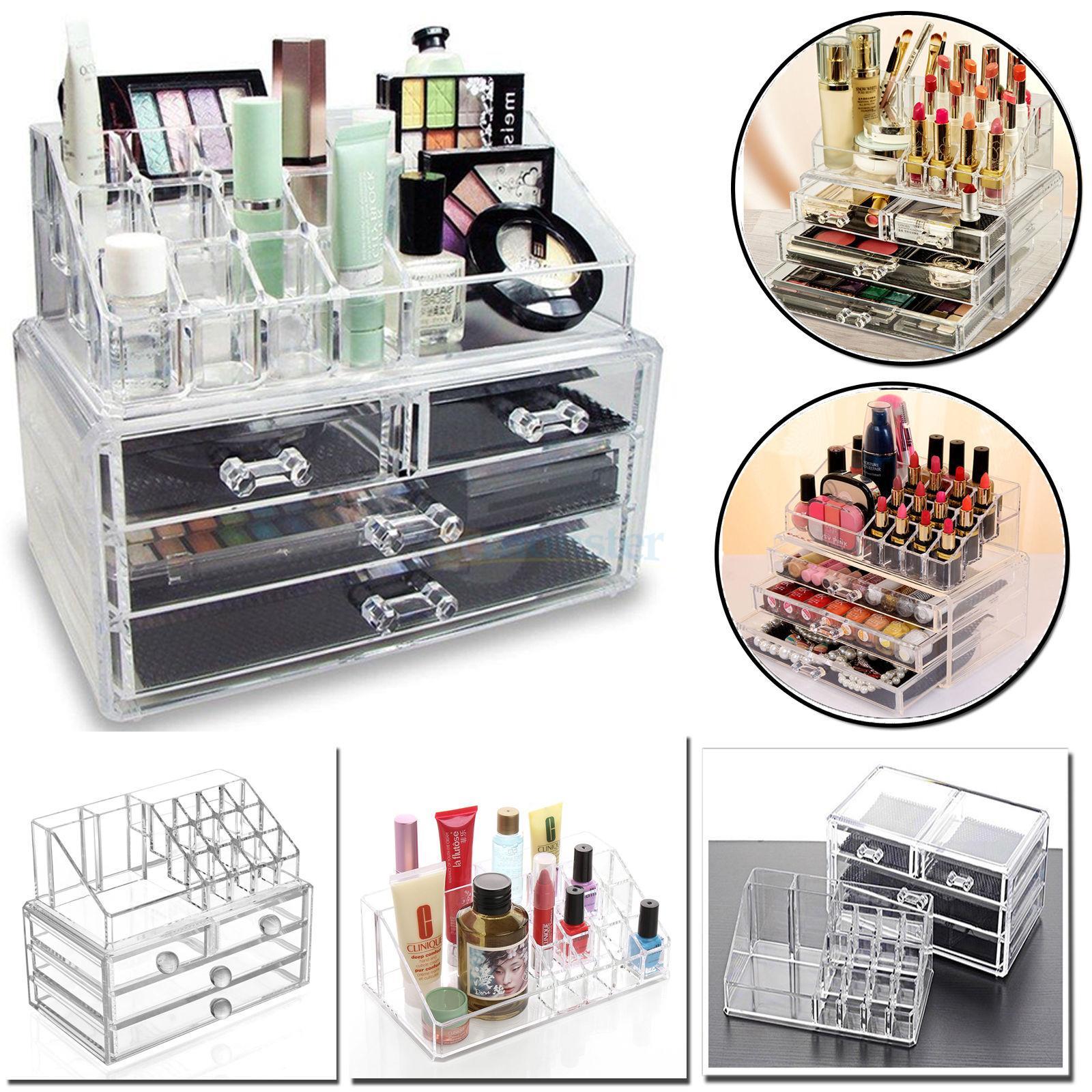Clear Jewelry Cosmetic Organizer 4 Drawer Drawer Makeup Case