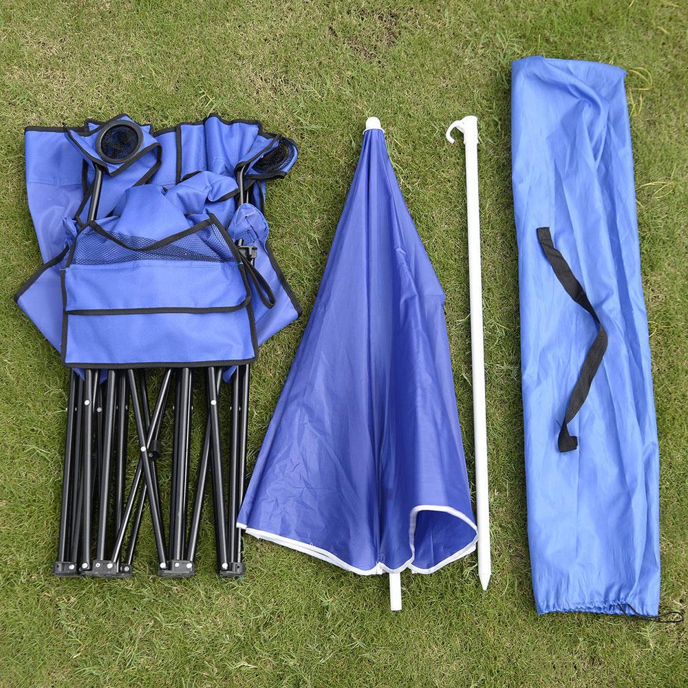 Double Portable Folding Picnic Chair W/Umbrella Table Cooler Beach