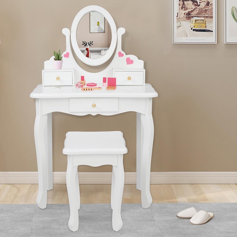 Makeup Vanity Table Set W 3 Drawers Oval Mirror Girls Kids Dressing Table White Ebay