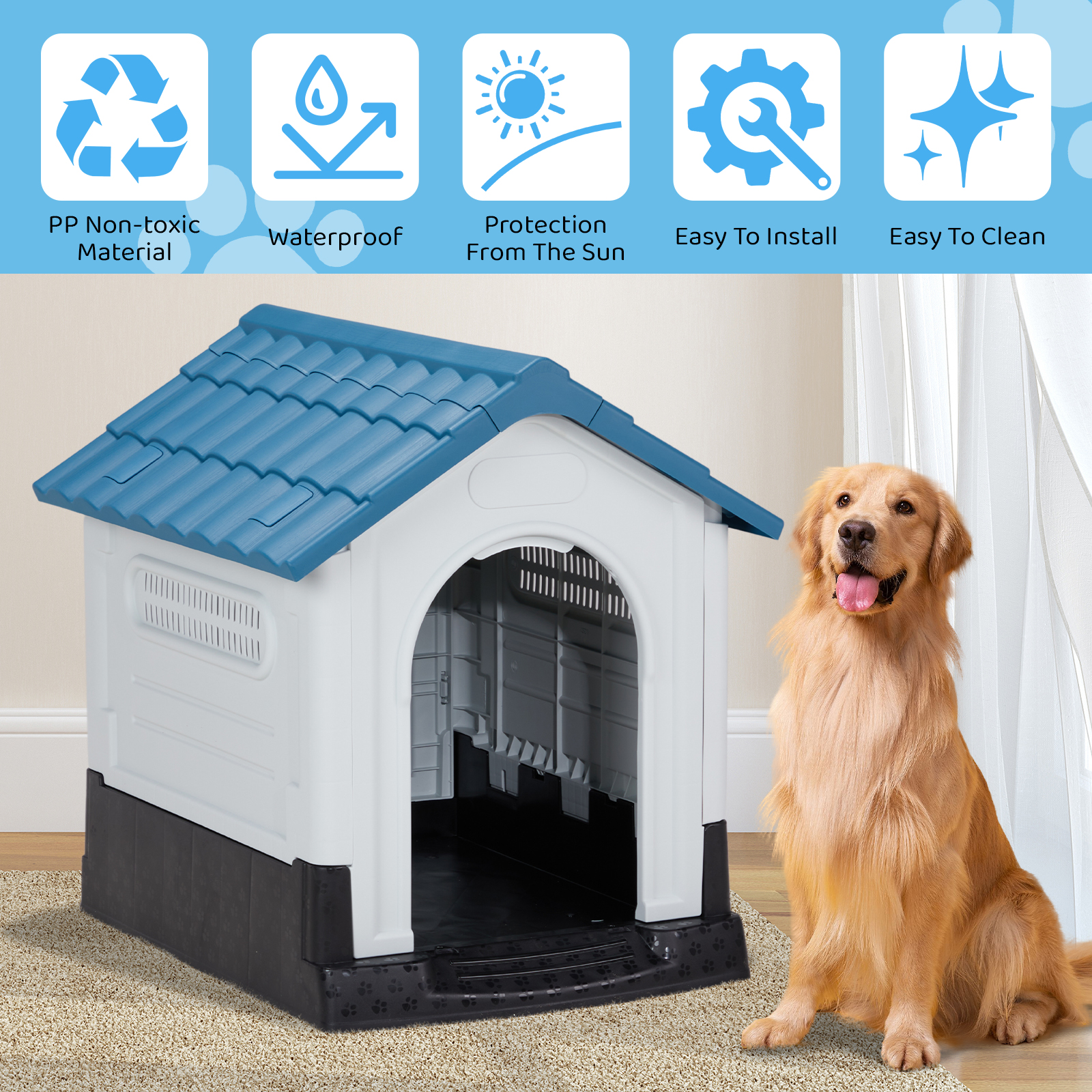 Plastic Dog House Pet Dog Kennel Water Resistant with Air Vents