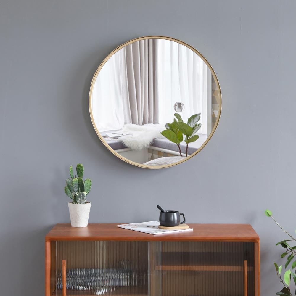 Round Gold Wall Mirror Bathroom Decorative Wall Mounted 24 Inch Circle