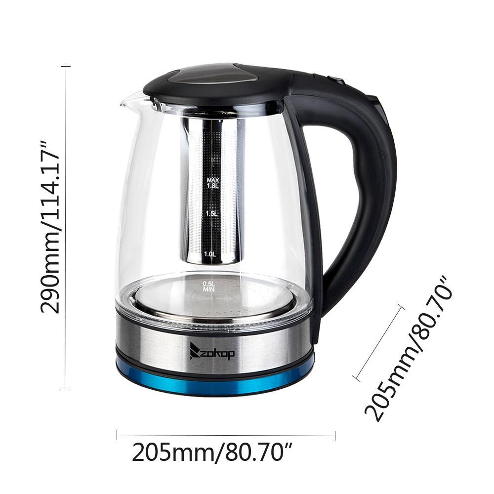 Electric Glass Hot Water Kettle 1.8L 1500W Pot Body with Mesh filter US