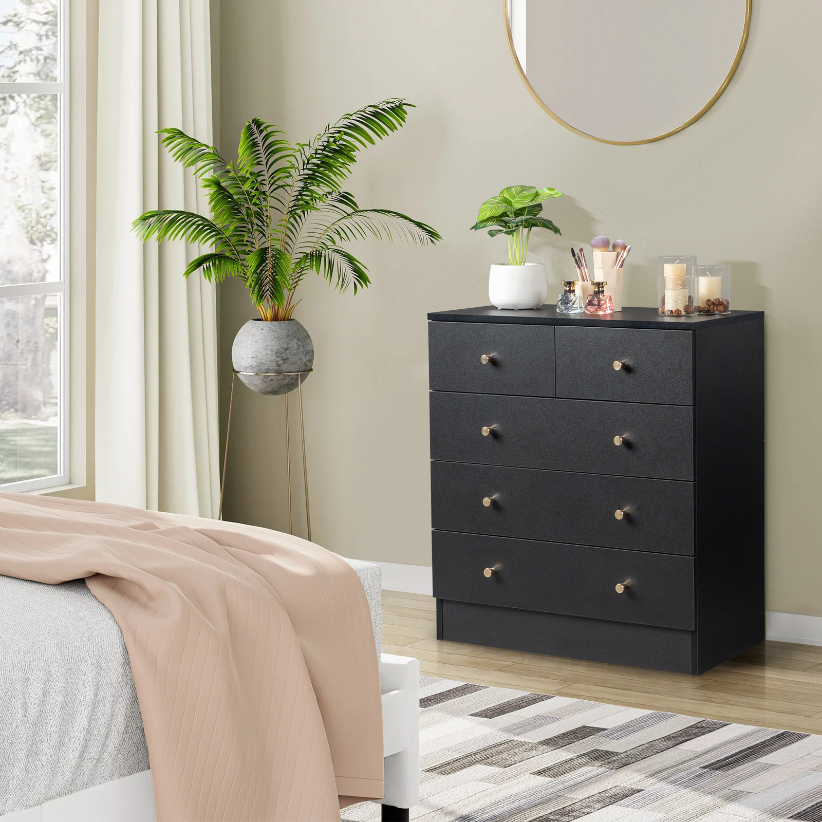 Wooden 5-Drawer Chest, Space Saving Storage Dresser w/Metal Handles for  Home | eBay