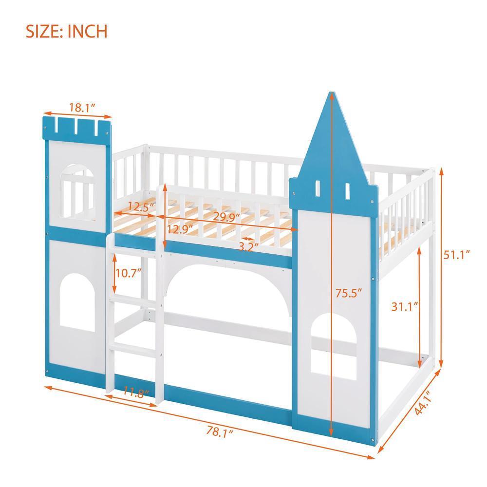 Twin Over Twin Castle Bunk Bed with Ladder Blue eBay