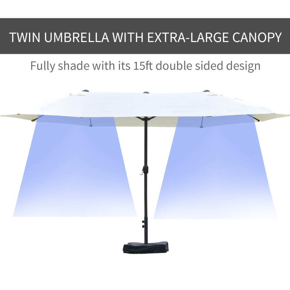 Patio Umbrella 15' Steel Rectangular Outdoor Double Sided Market with base - Beige
