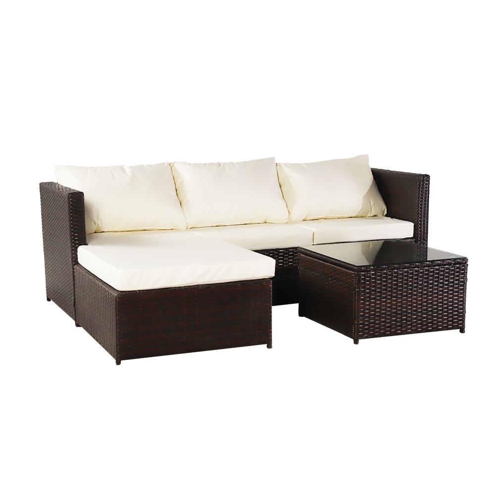 RATTAN GARDEN FURNITURE SET CORNER SOFA LOUNGER TABLE OUTDOOR PATIO