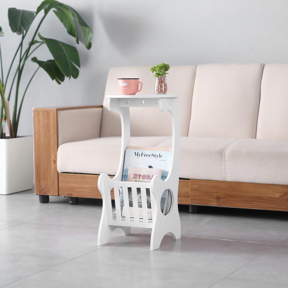 Small Round Coffee Table White Wooden Magazine Rack Sofa End Side