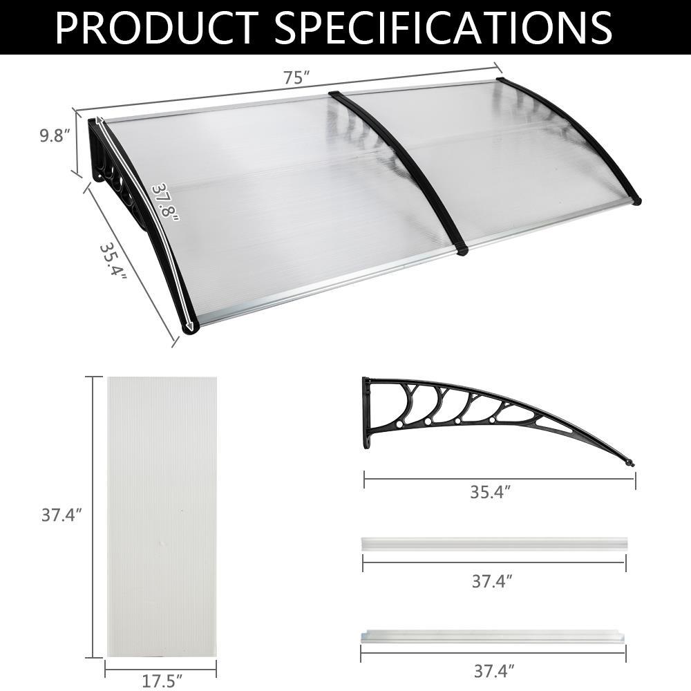 PVC Over Door Canopy Awning Window Patio Rain Shelter Cover Roofing Eaves Canopy for Front Door Porch 150 * 100cm, Black
