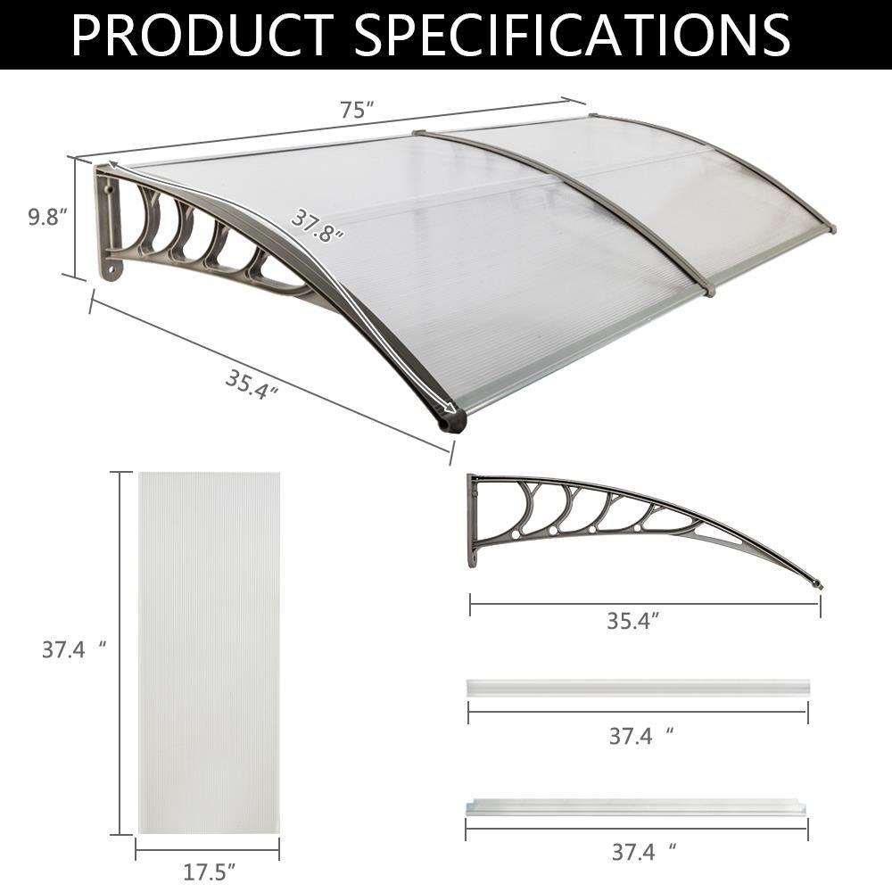 PVC Over Door Canopy Awning Window Patio Rain Shelter Cover Roofing Eaves Canopy for Front Door Porch 150 * 100cm, Black