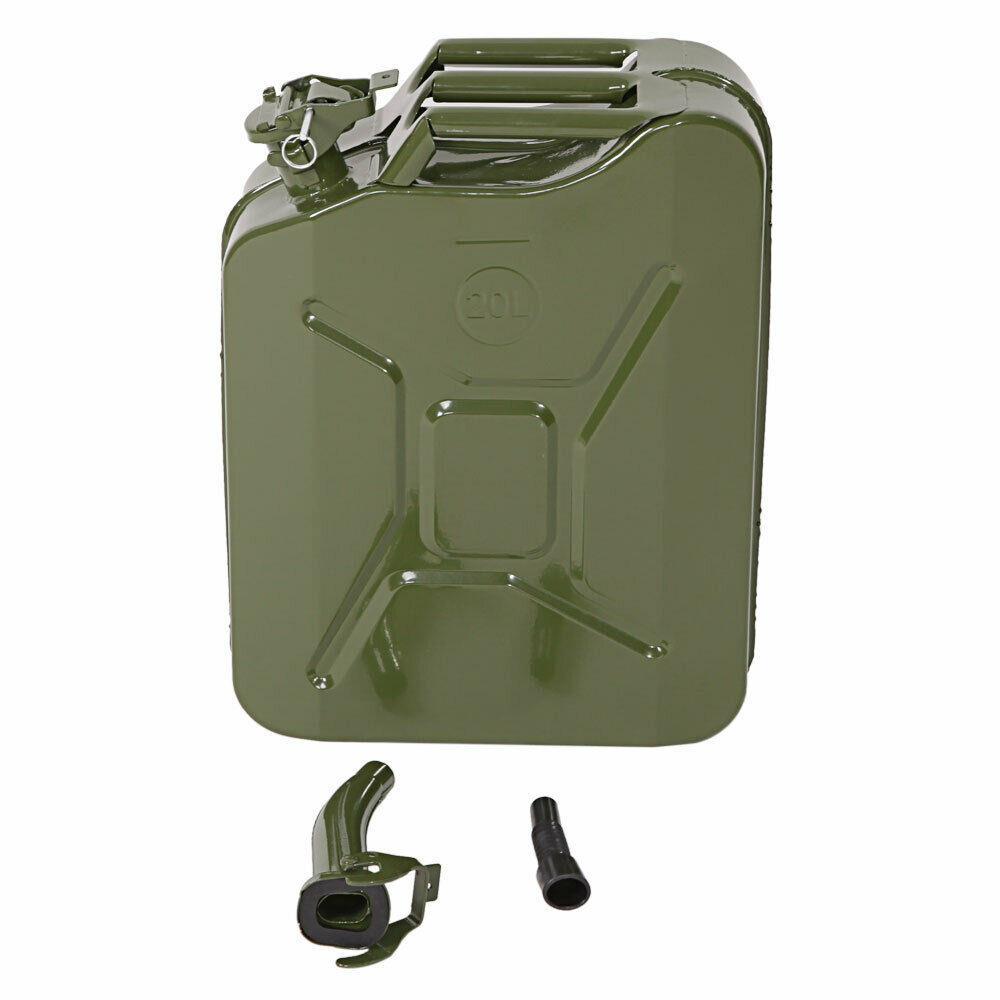 20L METAL JERRY TANK CAN SPOUT DIESEL PETROL OIL STORAGE ARMY GREEN+