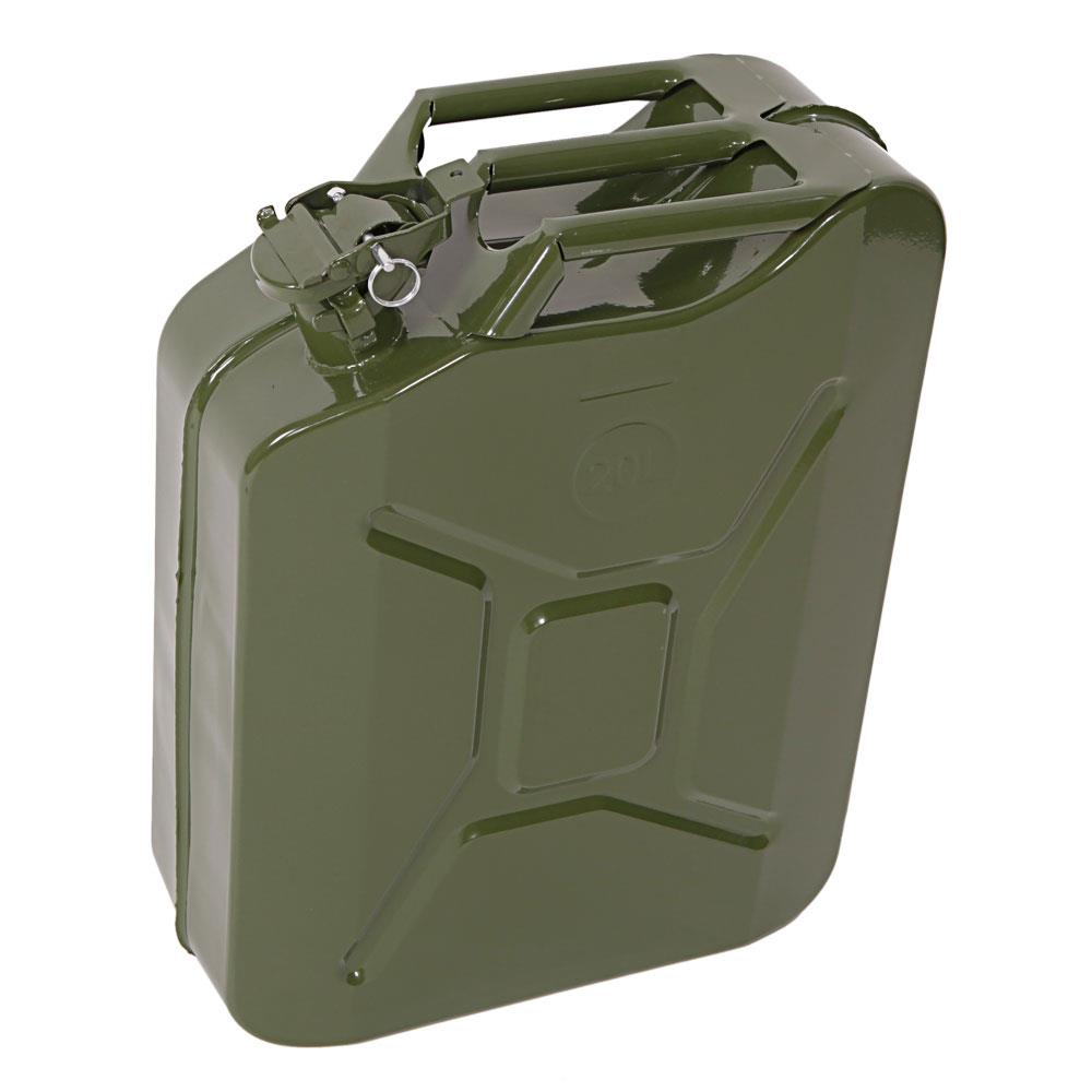 Gas And Spout Diesel 2 x Green 20 Litre Metal Jerry Cans For Fuel Petrol