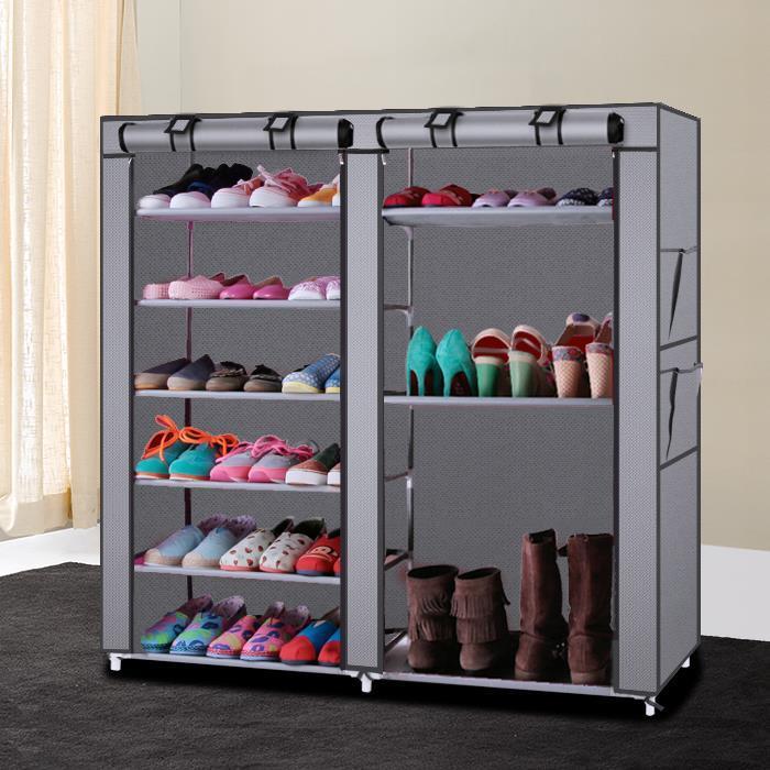 6 Tier Double Canvas Shoe Standing Storage Organiser Rack Holds 36
