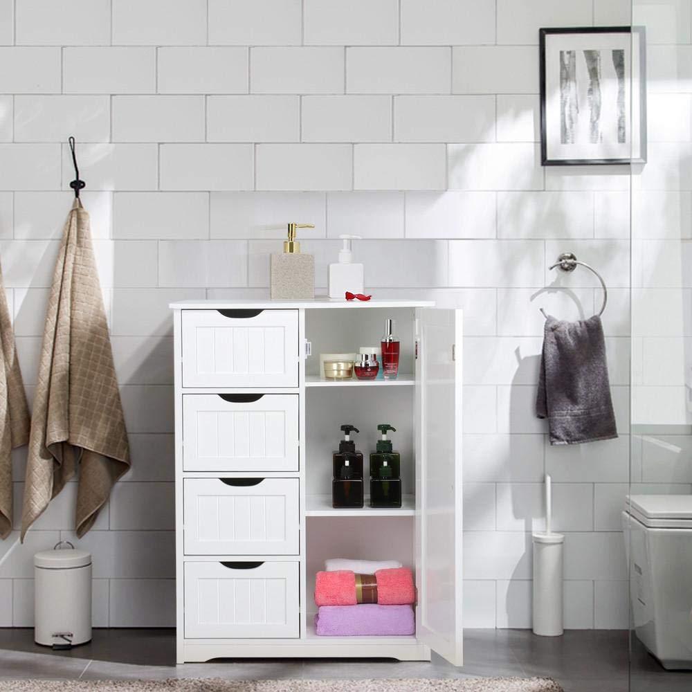 FCH 4-Drawer Bathroom Floor Cabinet - White Storage Organizer, Freestanding, Modern Design