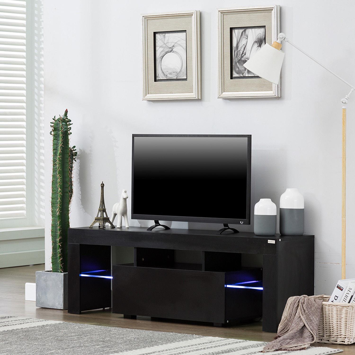 51 Tv Stand Unit Cabinet With Led Shelves 2 Drawer Console