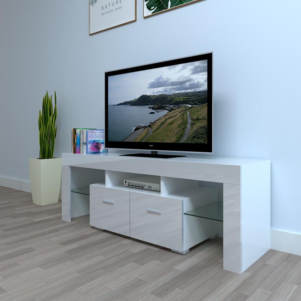 High Gloss Tv Stand Unit Cabinet With Led Shelves 2 Drawers