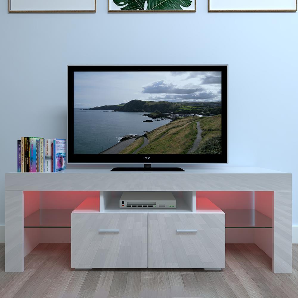 High Gloss Tv Stand Unit Cabinet With Led Shelves 2 Drawers